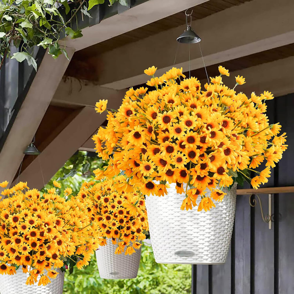 Uieke 6 Bundles Sunflowers Artificial Flowers Daisy Mums Fake Flowers Outdoor UV Resistant No Fade Fall Flowers 24 Stems Greenery Shrubs Indoor Outside Home Wedding Office DIY Garden Décor (Yellow)