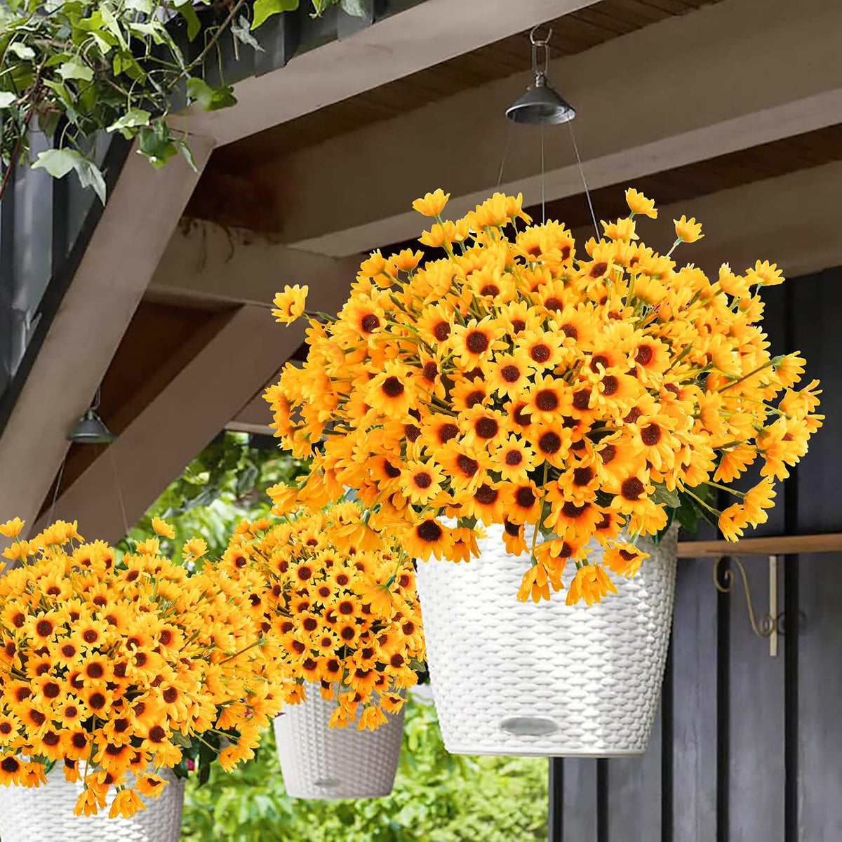 Uieke 6 Bundles Sunflowers Artificial Flowers Daisy Mums Fake Flowers Outdoor UV Resistant No Fade Fall Flowers 24 Stems Greenery Shrubs Indoor Outside Home Wedding Office DIY Garden Décor (Yellow)