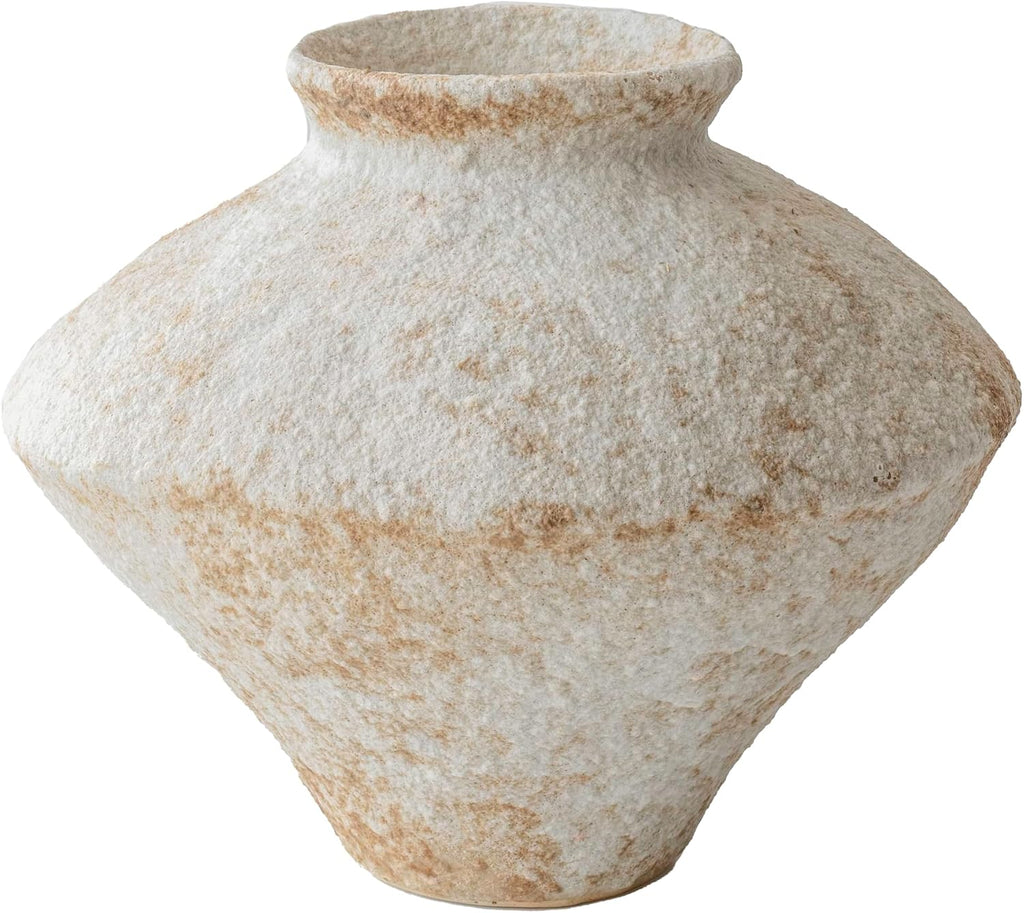 Rustic Textured Ceramic Vase, Handcrafted White Pottery Vase for Home Decor