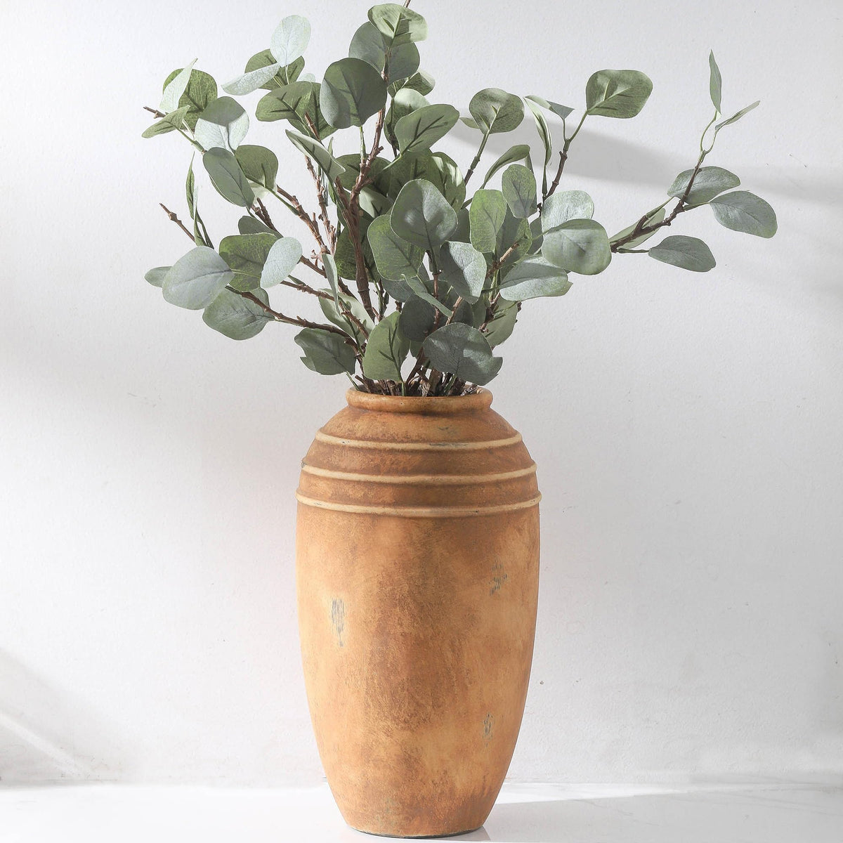 Ceramic Flower Vase, 11.41 Inch Tall Farmhouse Vase with Handles