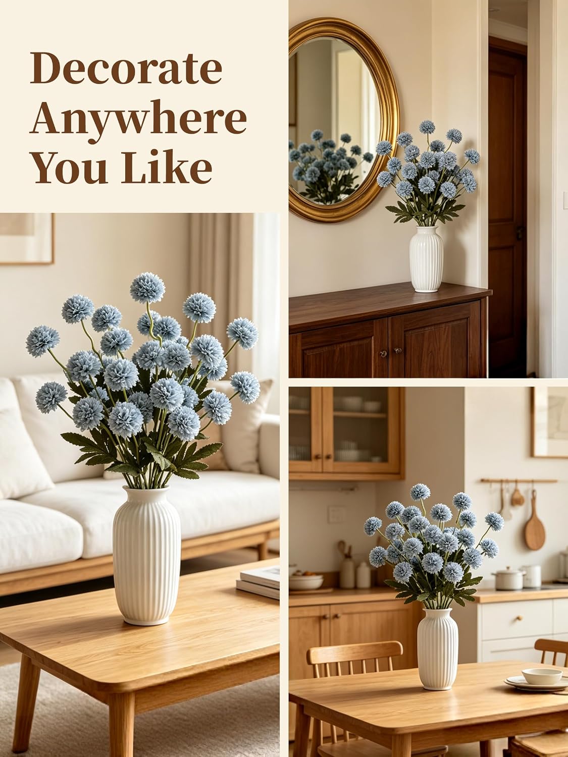 Faux Silk Chrysanthemum, Dusty Blue, 10 Pcs