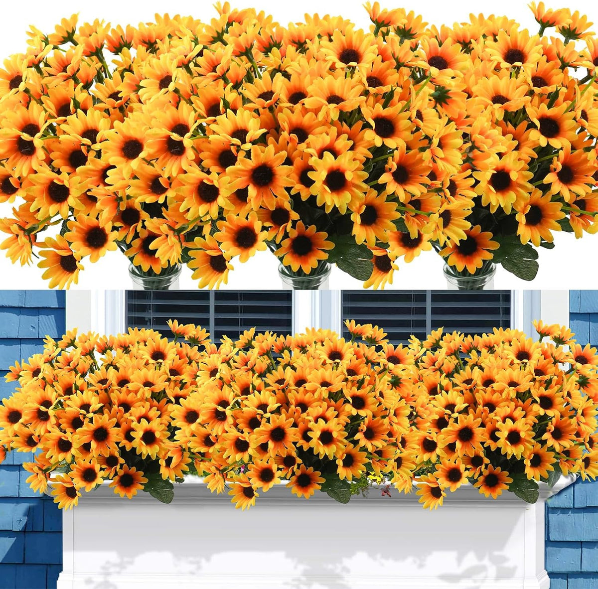 Uieke 6 Bundles Sunflowers Artificial Flowers Daisy Mums Fake Flowers Outdoor UV Resistant No Fade Fall Flowers 24 Stems Greenery Shrubs Indoor Outside Home Wedding Office DIY Garden Décor (Yellow)