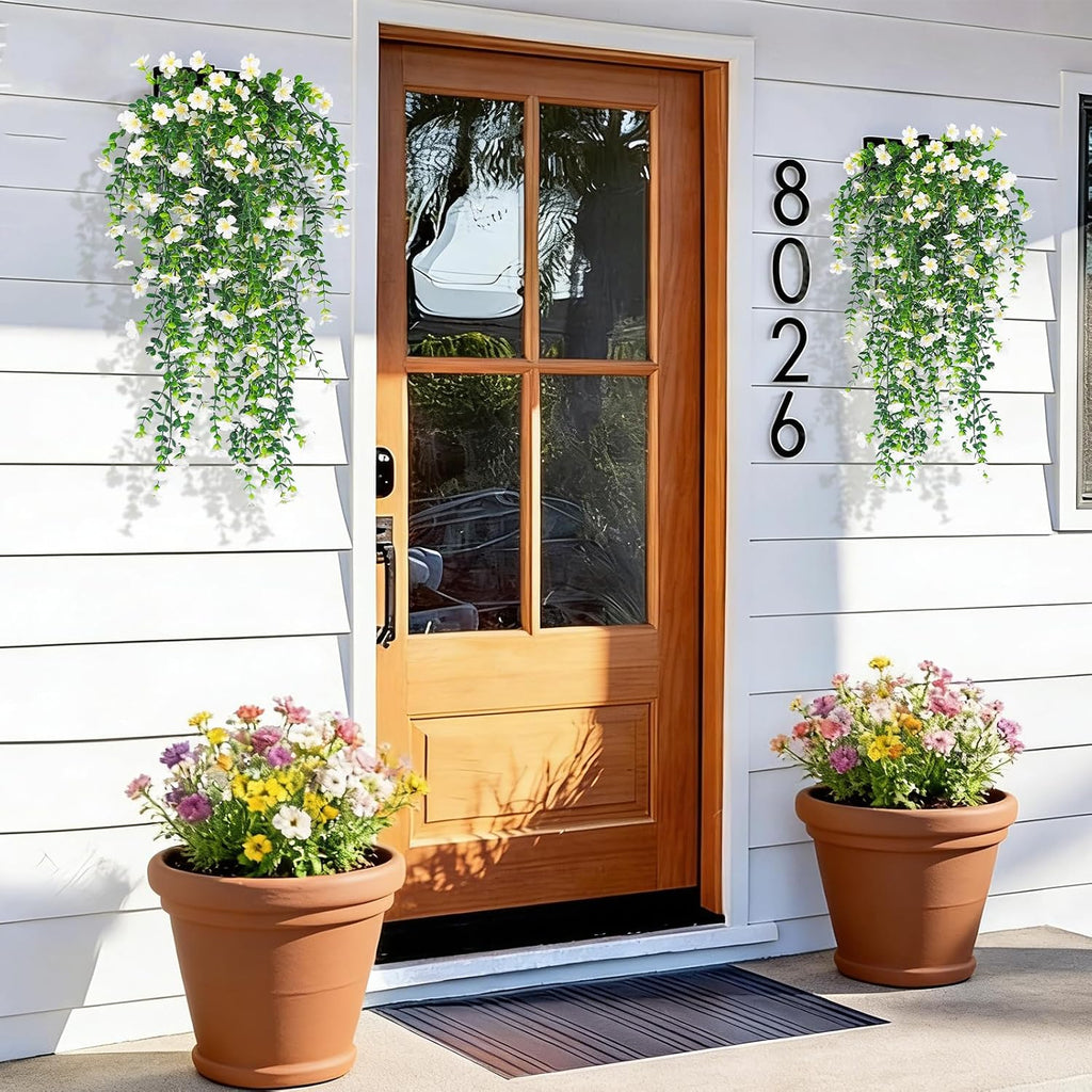 RECUTMS 4Pc Artificial Flowers for Outdoor Fake Hanging Plants White