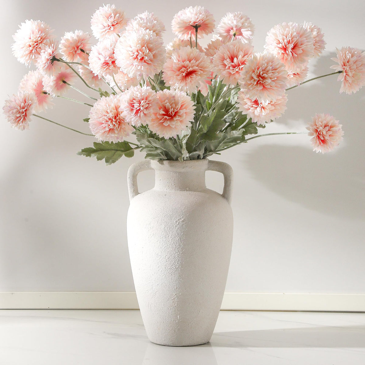Ceramic Flower Vase, 11.41 Inch Tall Farmhouse Vase with Handles