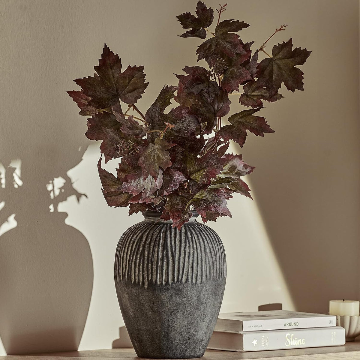 DN DECONATION Flower Vase for Home Decor, Grey Ceramic Vase for Centerpiece