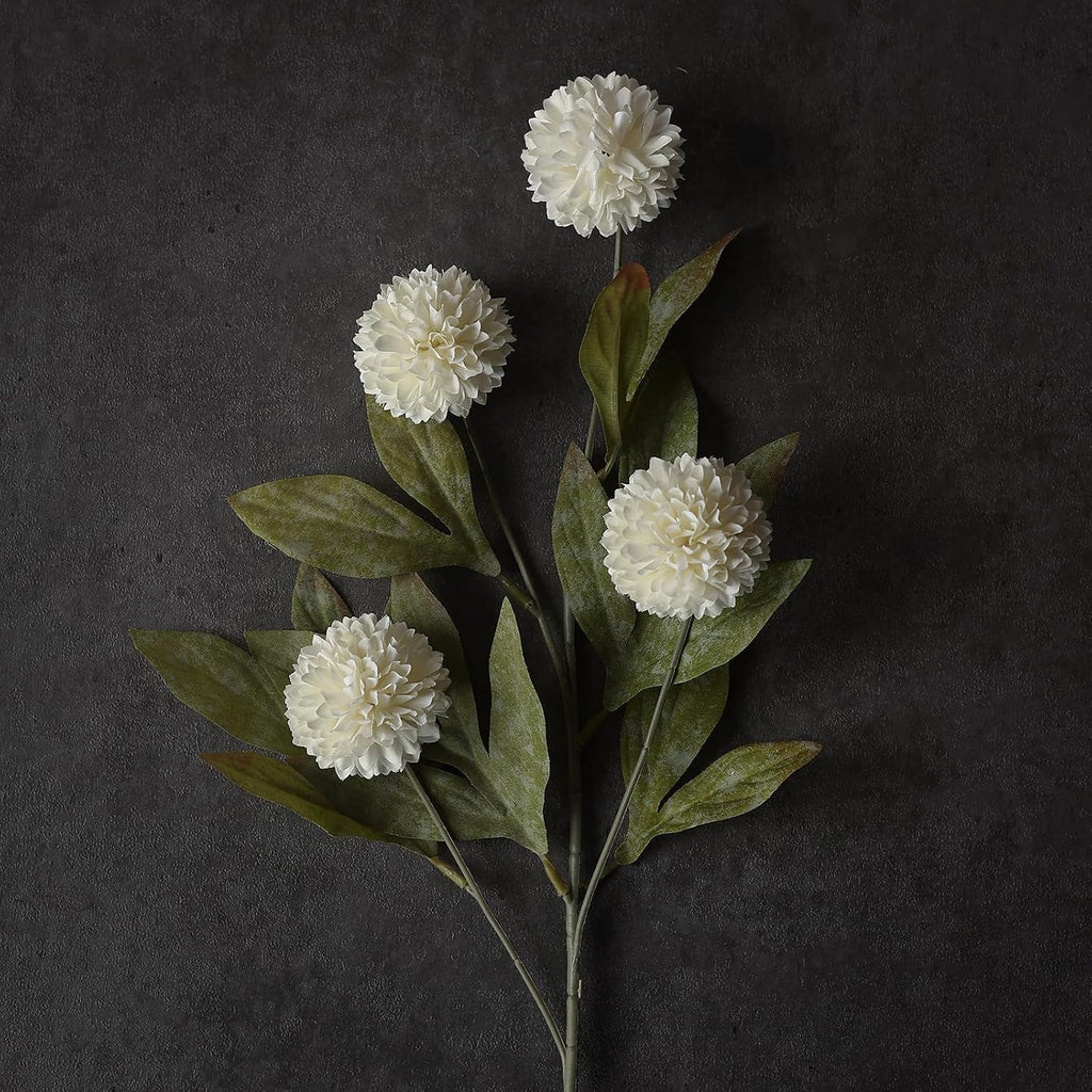 6Pcs 27"Artificial Pompon Mum Stems Silk Flowers for Vase Decor(Cream)