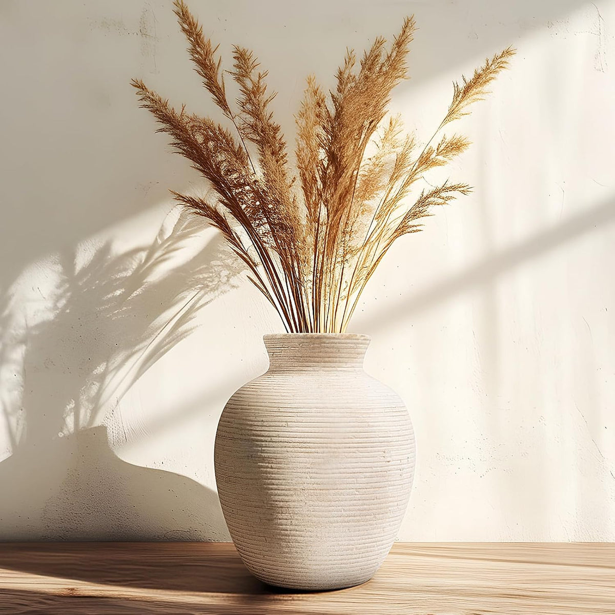 Ceramic Flower Vase, 7.4 Inch Tall Farmhouse Table Decor, Vintage White Vases for House, Kitchen, Living Room, Bedroom,Fireplace, Book Shelf
