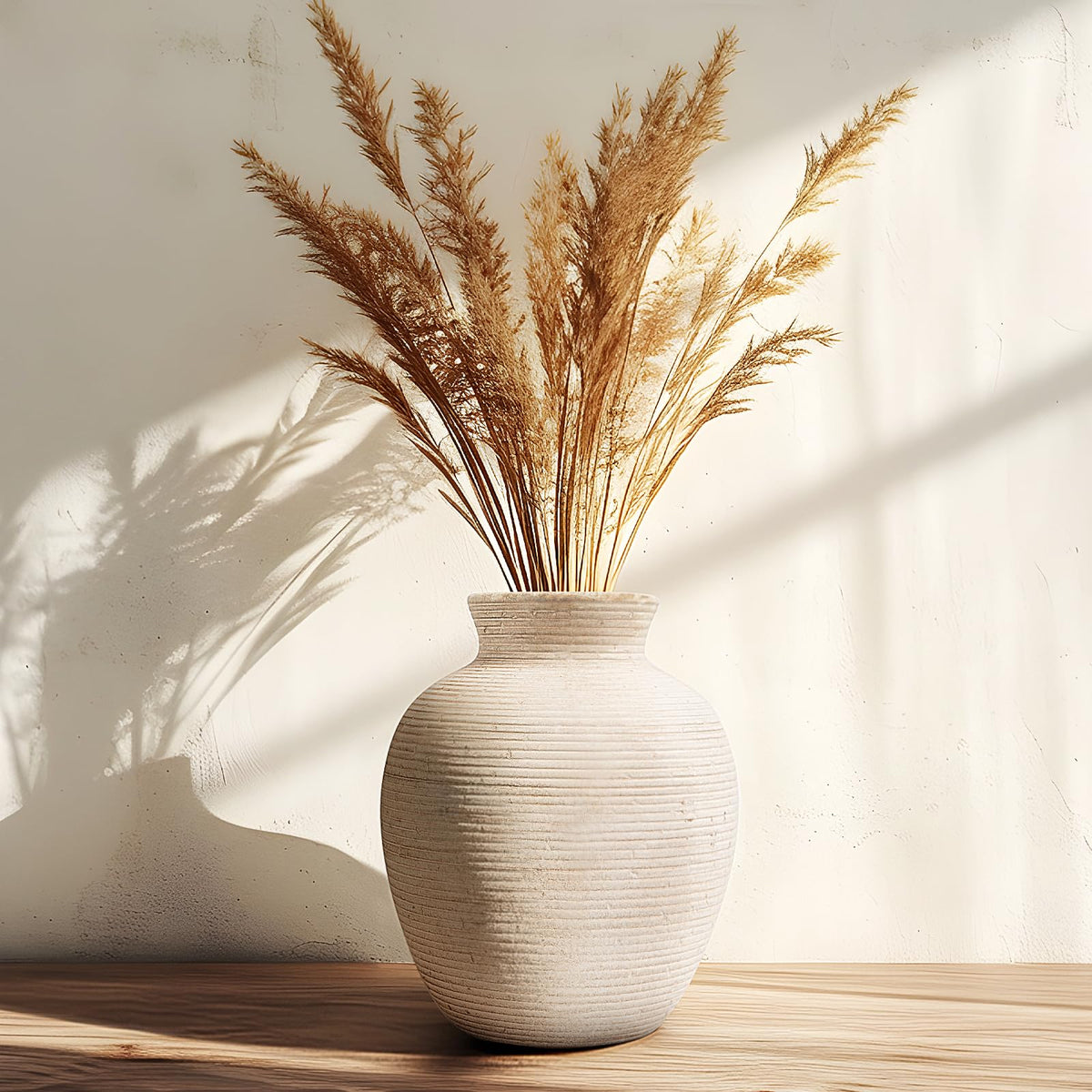 Ceramic Flower Vase, 7.4 Inch Tall Farmhouse Table Decor, Vintage White Vases for House, Kitchen, Living Room, Bedroom,Fireplace, Book Shelf
