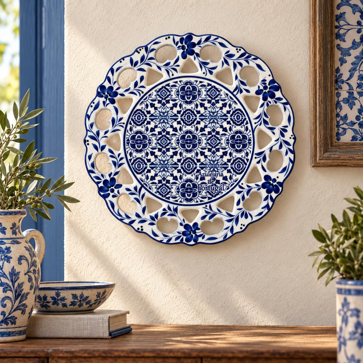 Traditional Portuguese Multicolor Floral and Tile 9.5" Decorative Plate