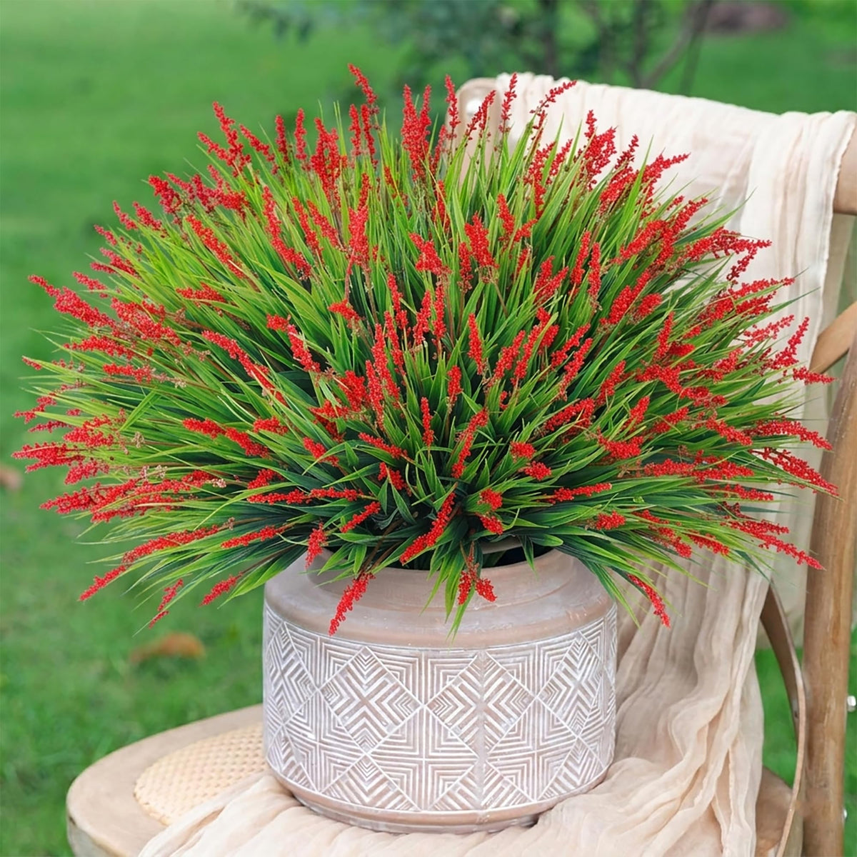 HyeFlora 20 Bundles Artificial Fake Outdoor Plants Flowers for Spring Decoration, UV Resistant Realistic White Plastic Flowers Faux Plant Monkey Grass for Planter Home Garden Porch Patio Window Box