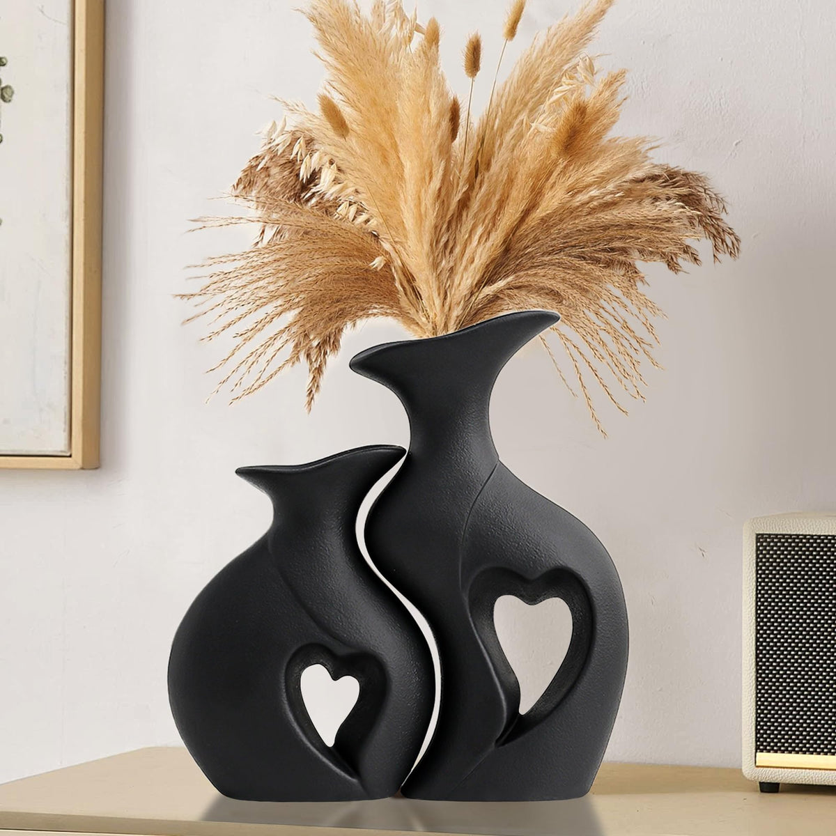 Black and White Vases Home Decor Heart Shape Ceramic Vase Set of 2
