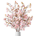 Ammyoo 4Pcs Cherry Blossom Branches Artificial Flowers for Spring Summer Indoor Decoration,Faux Long Stem Artificial Flowers for Wedding Home Office Bedroom Party Table Centerpieces Decor(White)