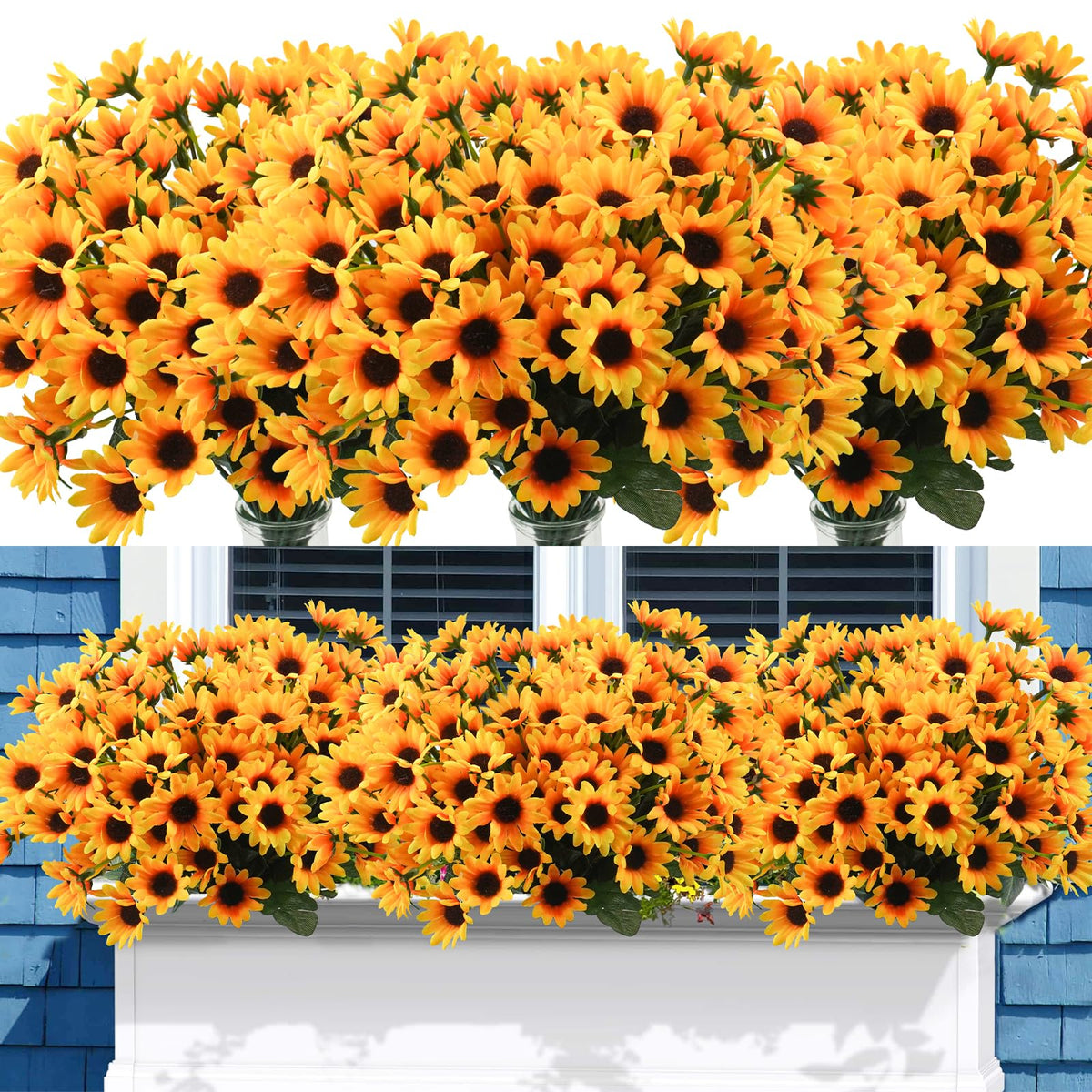 Uieke 6 Bundles Sunflowers Artificial Flowers Daisy Mums Fake Flowers Outdoor UV Resistant No Fade Fall Flowers 24 Stems Greenery Shrubs Indoor Outside Home Wedding Office DIY Garden Décor (Yellow)