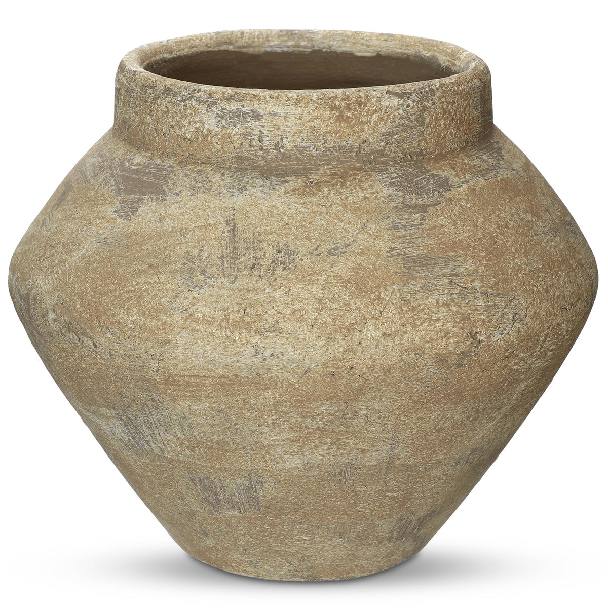 Briful Rustic Vintage Ceramic Pottery Vase, 6.1'' Farmhouse Table Decor with Distressed Texture, Wide Mouth Decorative Jar Vases for Home Decor, Shelf & Entryway, Cream White