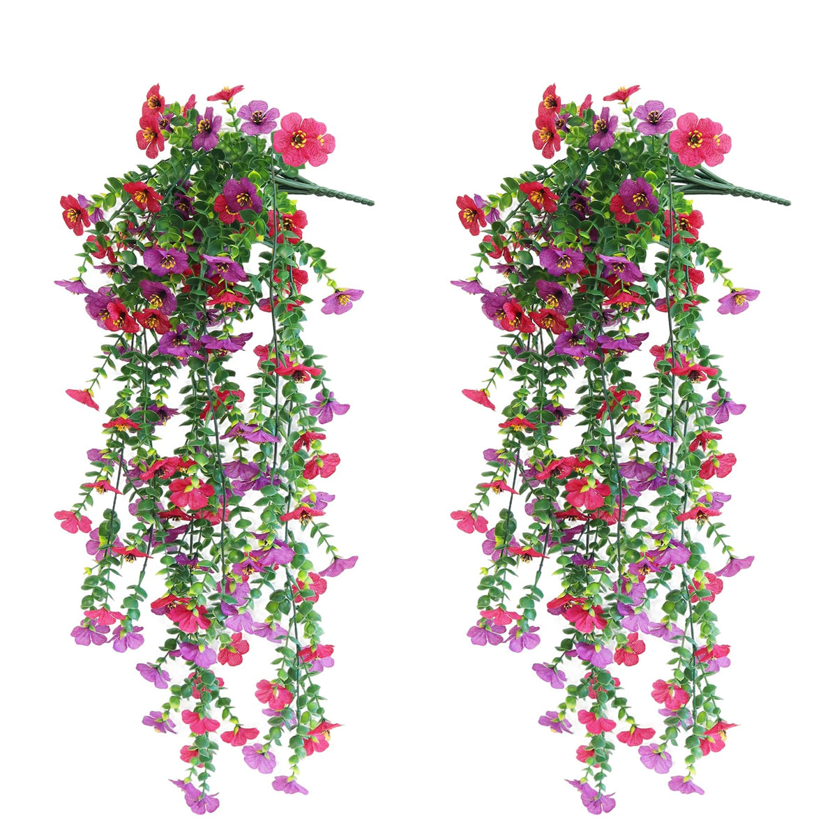 Artificial Hanging Flowers for Outdoors, 2 Pcs UV Resistant Artificial Outdoor Flowers, Not-Fading Fake Hanging Plant for Outdoor Planters for Home Garden Porch Yard Decor