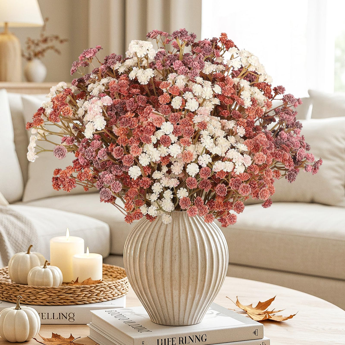 N&T NIETING Baby Breath Flowers Artificial Bulk, 10Pcs, Fall Pink Decor