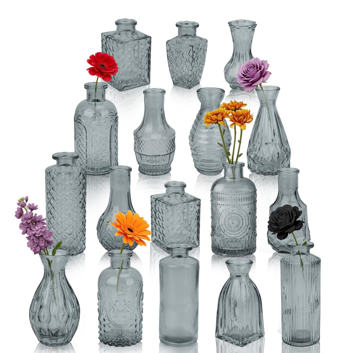 Glass Bud Vases in Bulk Small Mini Green Vase for Flowers 17pc