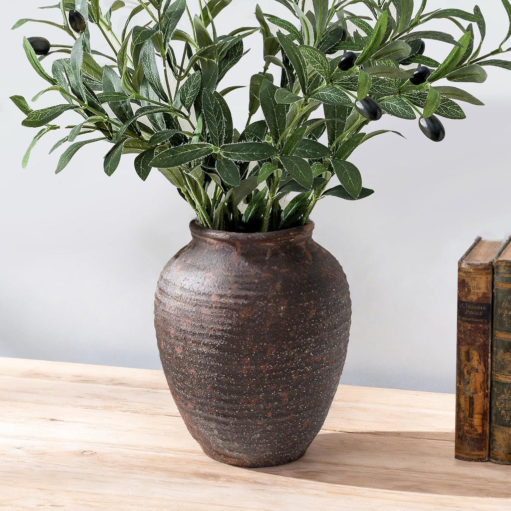 Ceramic Flower Vase, 7.4 Inch Rustic Farmhouse Pottery Decor