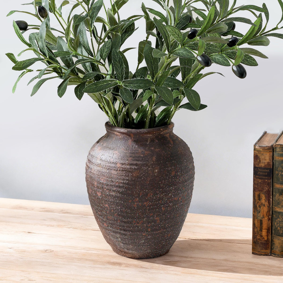 Ceramic Flower Vase, 7.4 Inch Rustic Farmhouse Pottery Decor