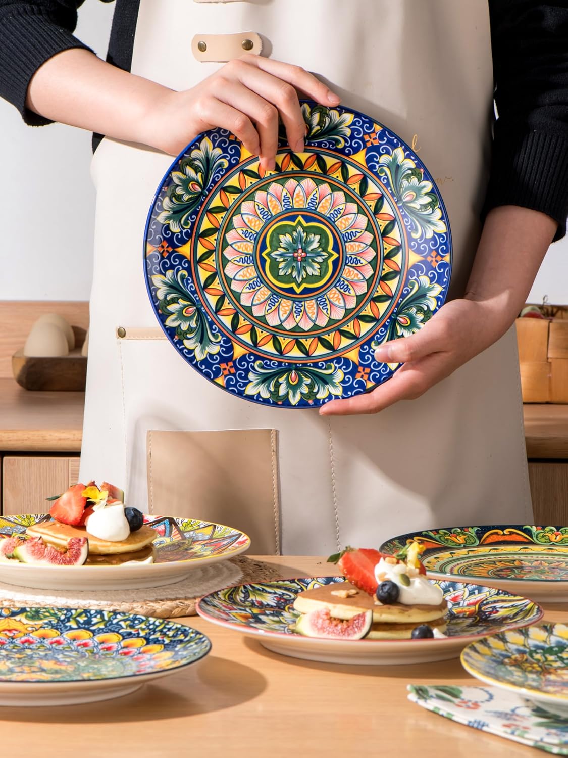 Henten Home Ceramic Dessert Plates Set of 6, 8.5 Inch Porcelain Salad Plate