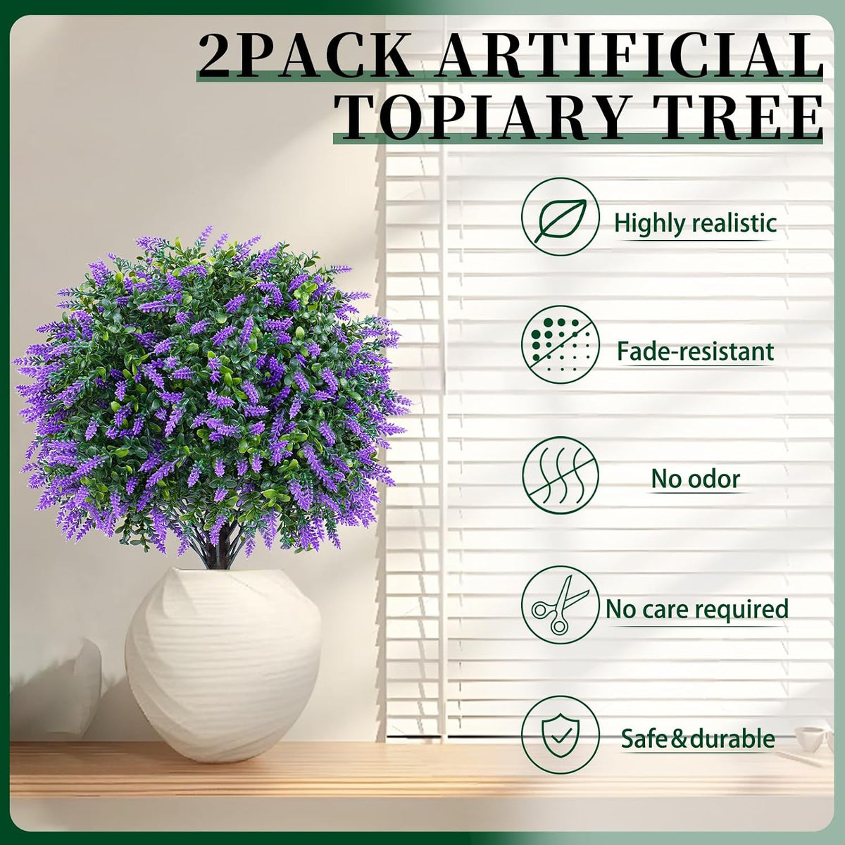 Artificial Boxwood Topiary Ball Lavender, Set of 2 UV Resistant