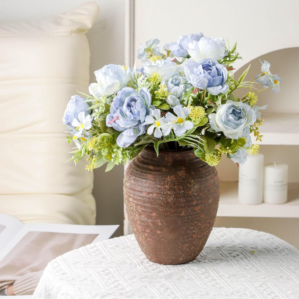 Ceramic Flower Vase, 7.4 Inch Rustic Farmhouse Pottery Decor