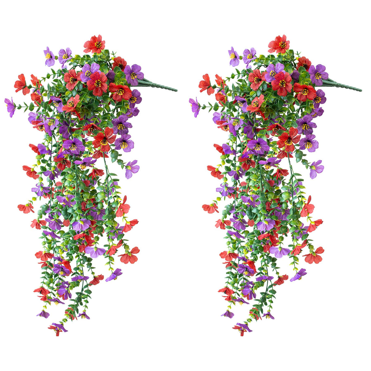 Artificial Hanging Flowers for Outdoors, 2 Pcs UV Resistant Artificial Outdoor Flowers, Not-Fading Fake Hanging Plant for Outdoor Planters for Home Garden Porch Yard Decor
