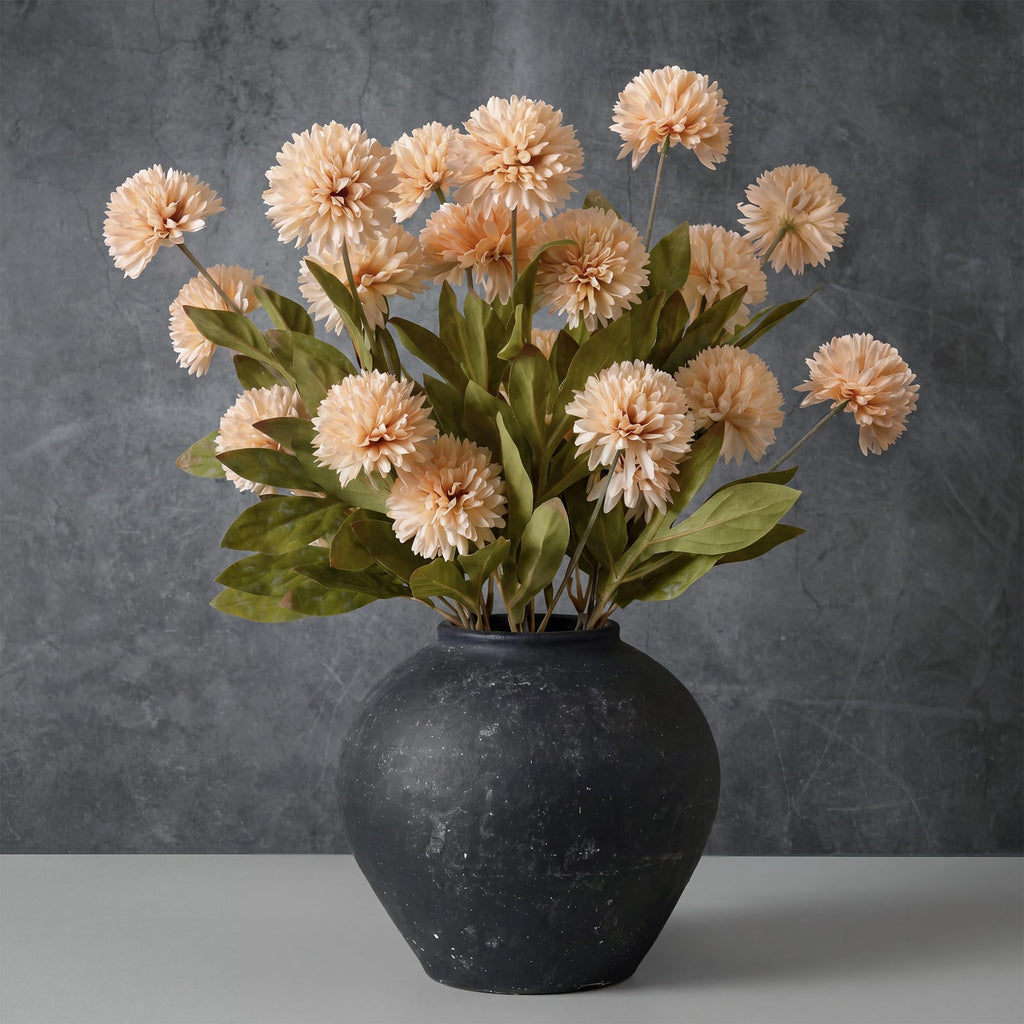 Pinkpum 20 Stems Beige Fake Mums & Kiku Artificial Flowers for Vase Decor