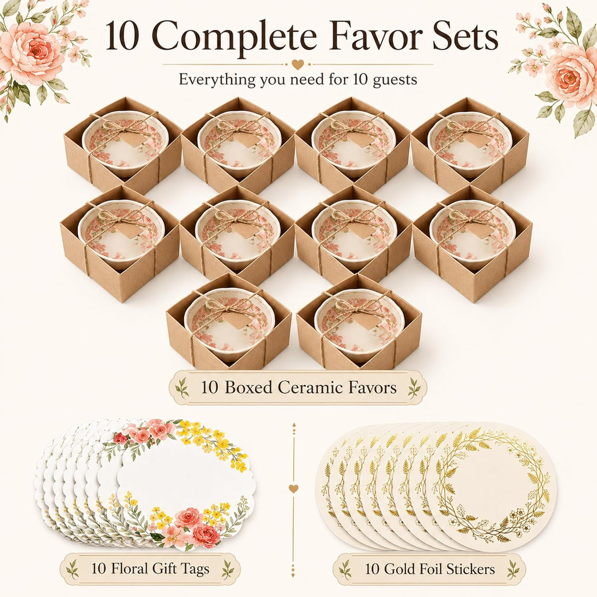 bridal shower gifts for guests 10 Pack Mini Floral Ceramic Dishes 3.9 Inch
