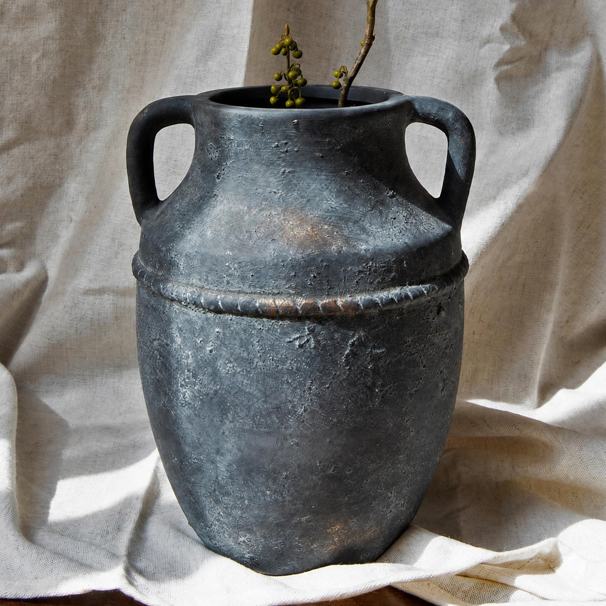 9" Vintage Ceramic Vase with Handles, Rustic Farmhouse Home Decor