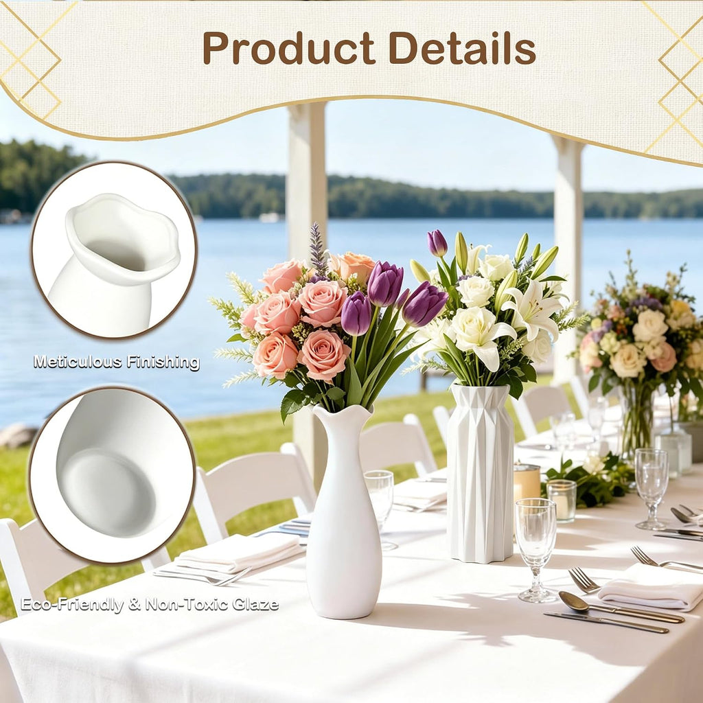 10-Piece 8 Inch White Ceramic Vases Set - Not Glazed Minimalist White Vases for Home Decor, Weddings, Pampas Grass & DIY Crafts | Rustic Matte White Ceramic Vases Bulk