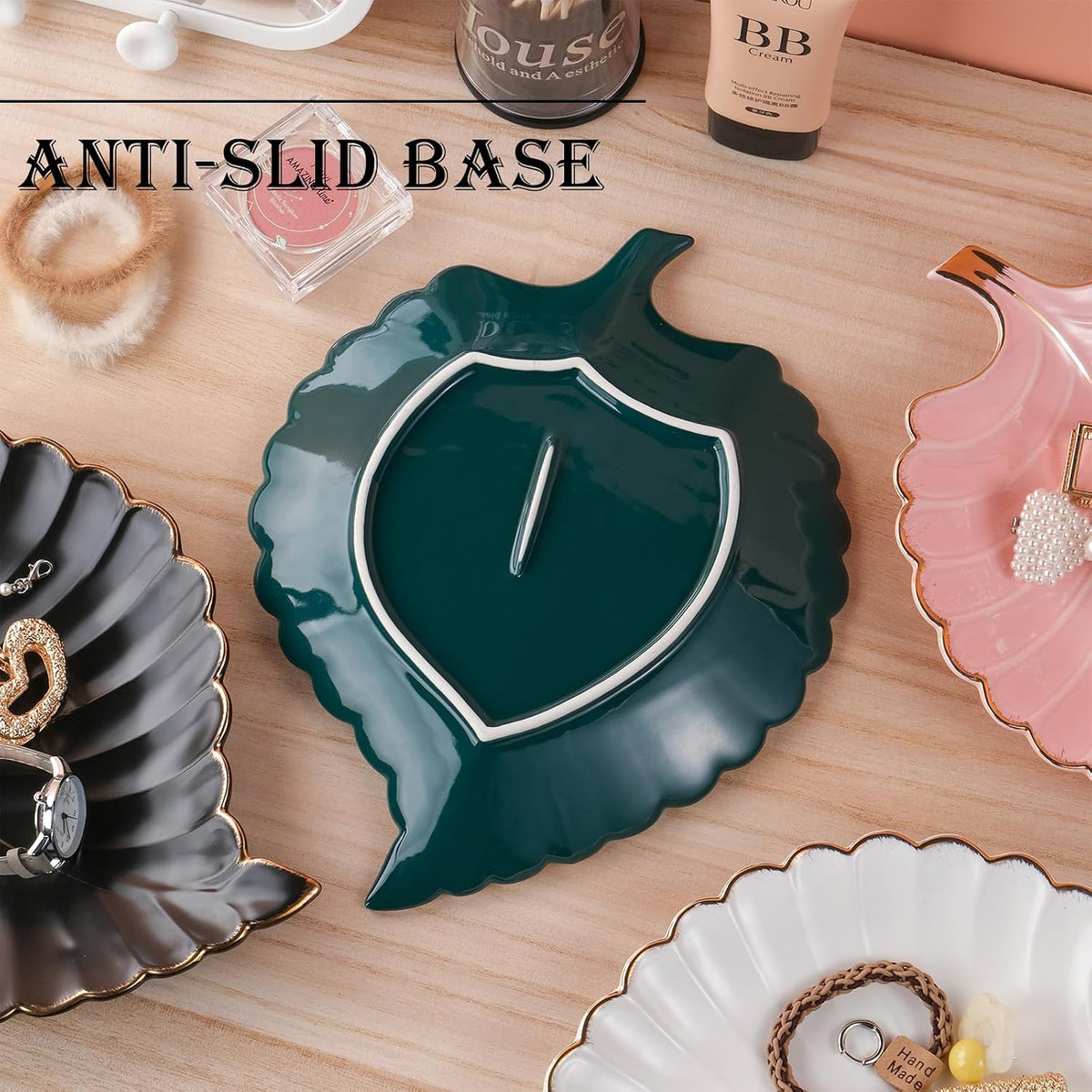 VanEnjoy Decorative Candy Dishes - Pink Ceramic Key Bowl for Entryway Table, Leaf Jewelry Plate Tray