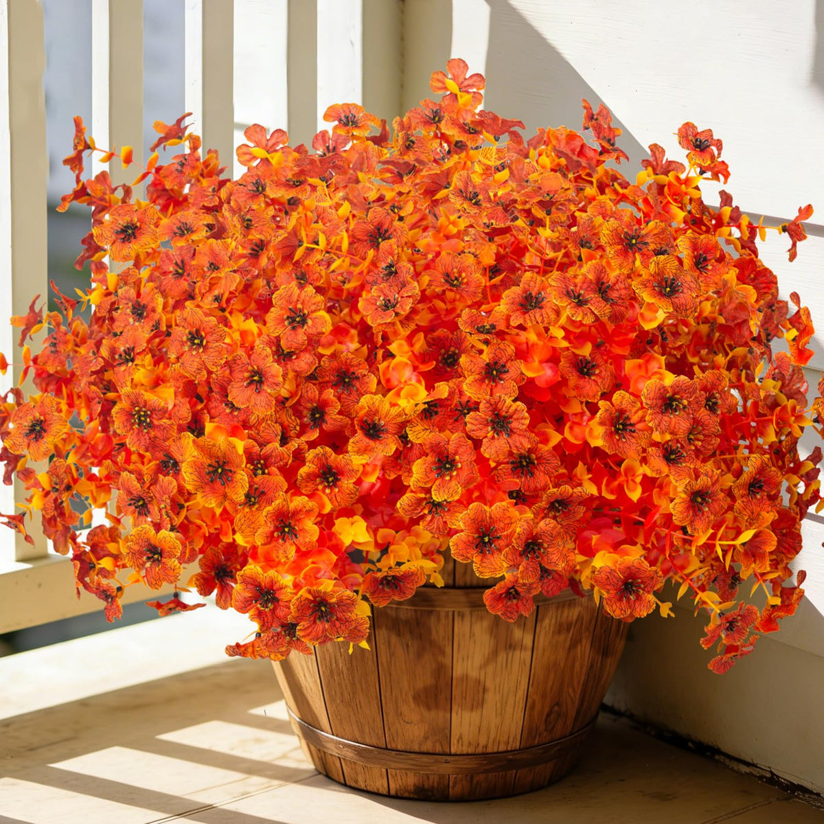 Grunyia 20 Bundles UV Resistant Artificial Fall Flowers - Fake Autumn Plants for Autumn Indoor Outdoor Garden Patio Fireplace Window Box Kitchen Home Decor (Fall Orange Mix)