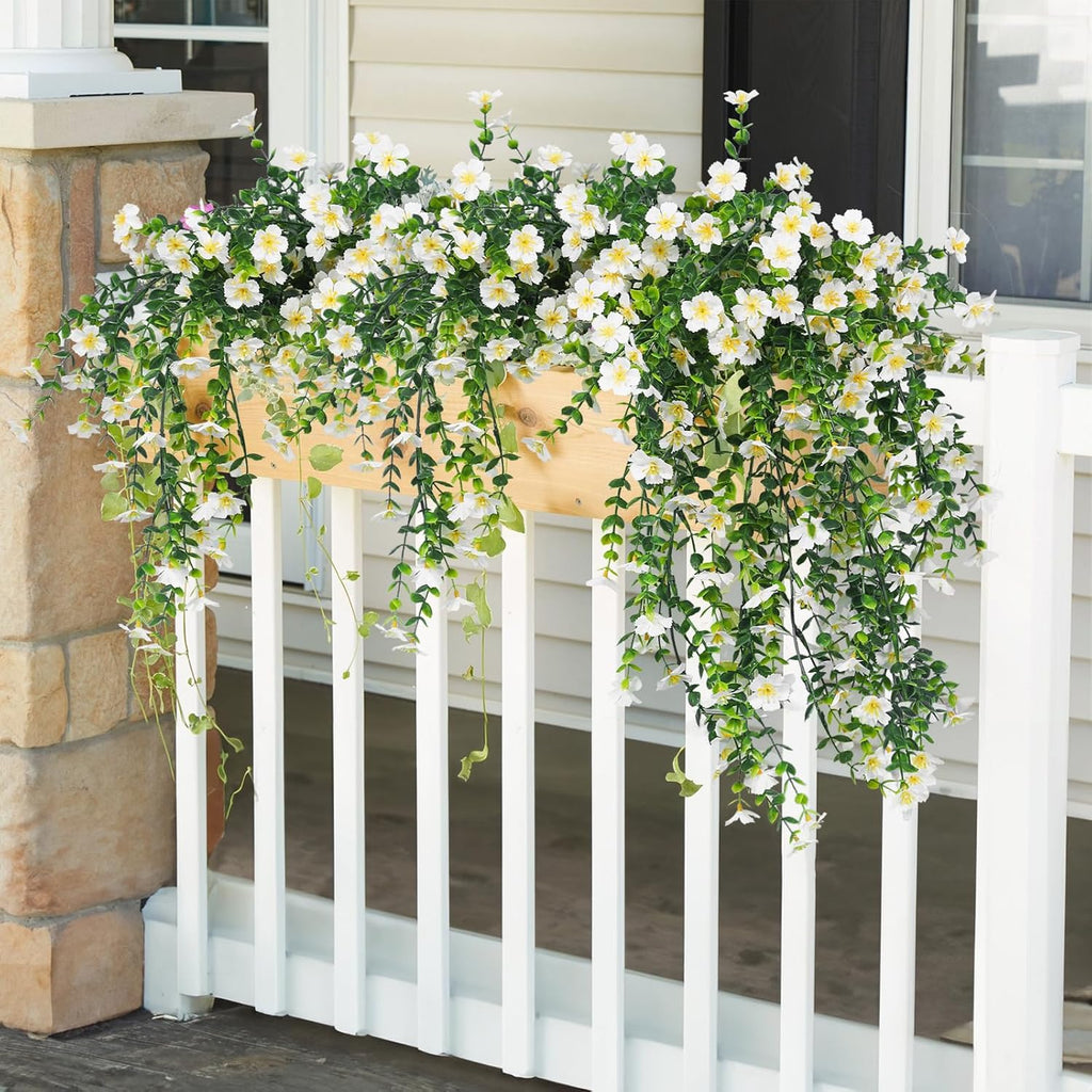RECUTMS 4Pc Artificial Flowers for Outdoor Fake Hanging Plants White