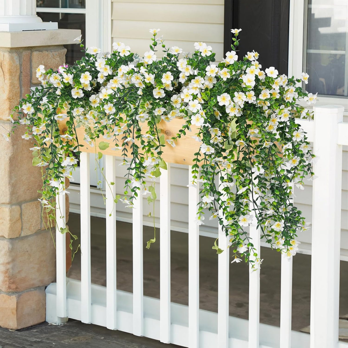 RECUTMS 4Pc Artificial Flowers for Outdoor Fake Hanging Plants White