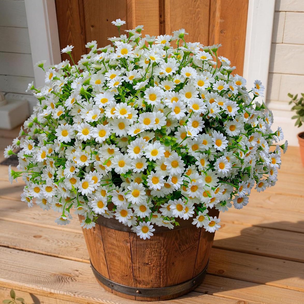 alyptus Fake Flowers Yellow Fall Flowers for Outdoors - 8 Bundles Artificial Mums UV Resistant for Home Garden Window Fall Decor