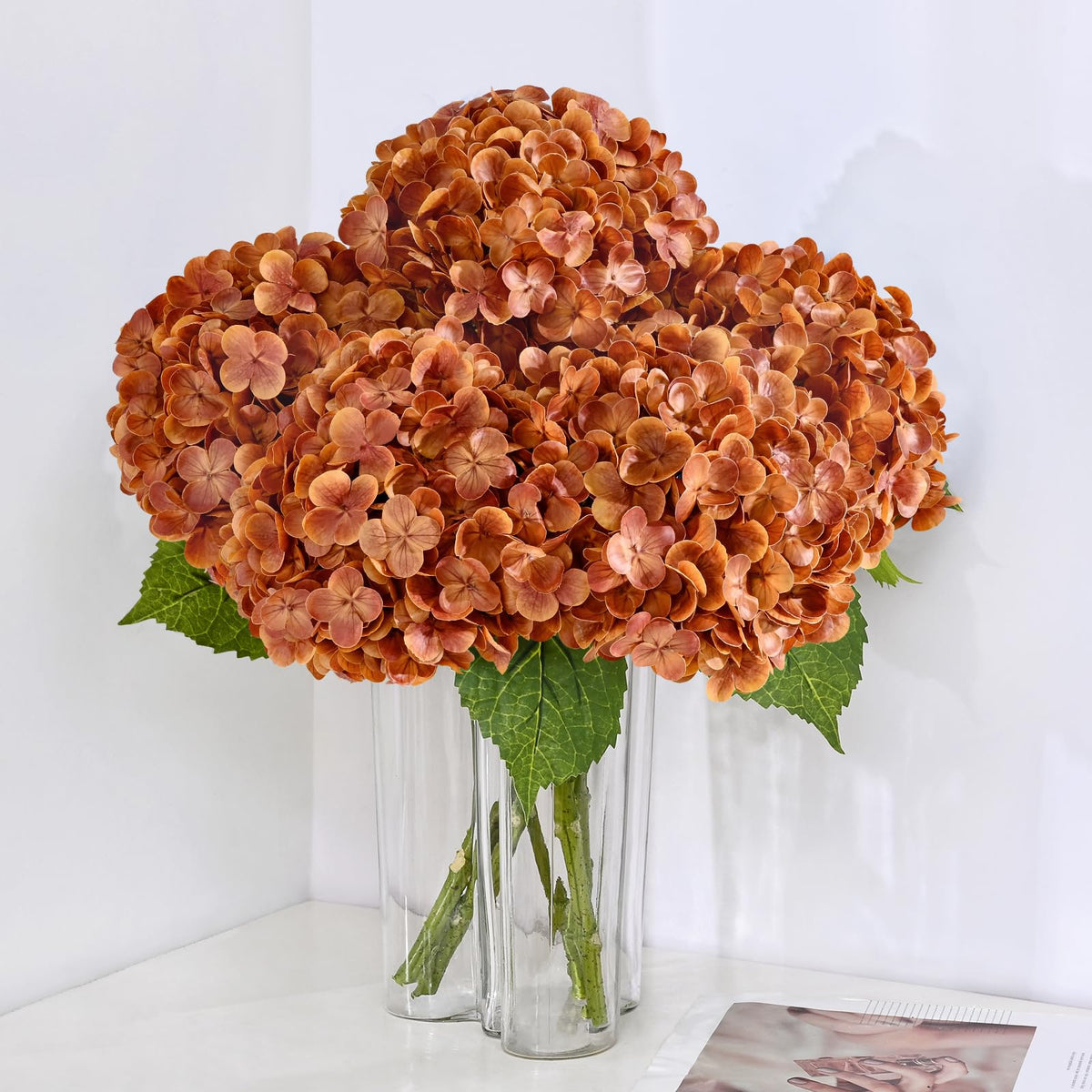 MARTINE MALL 3Pcs 21in Hydrangea Artificial Flowers, Latex Real Touch Hydrangeas Lifelike Large Hydrangea Flowers for Home Decor Party Arrangements Wedding Bouquets Centerpieces (Blue)