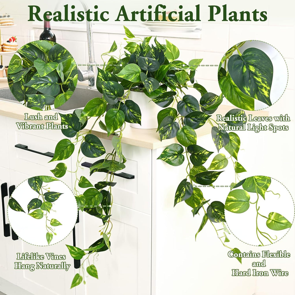 Fake Plants, Artificial Plants Indoor, 34" Fake Hanging Pothos Vines, 1Pc