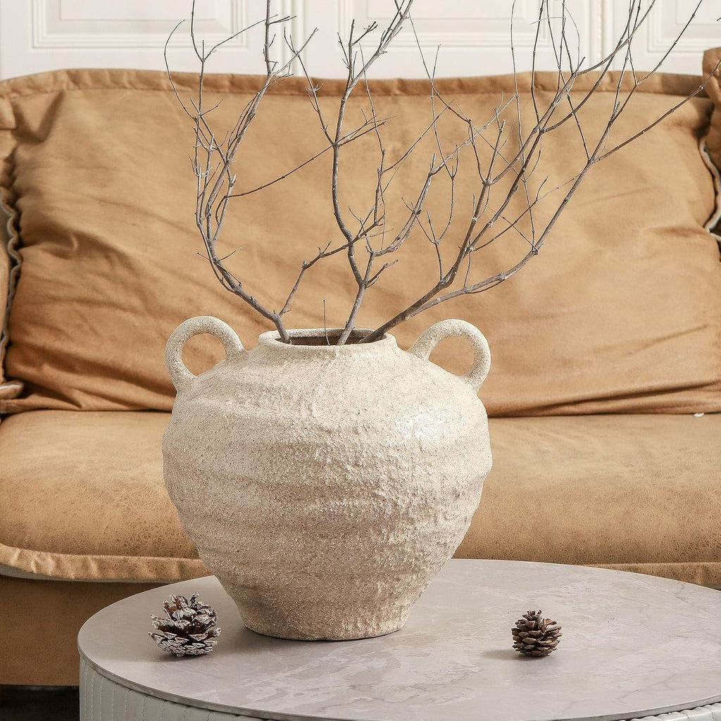 Uiddo Ceramic Flower Vase, Large Farmhouse Vases Home Decor, Handmade Rustic Vase with Handles, Decorative Flower Vase for Home Entryway Living Room Dining Table Farmhouse Office Decor(10.1inch)