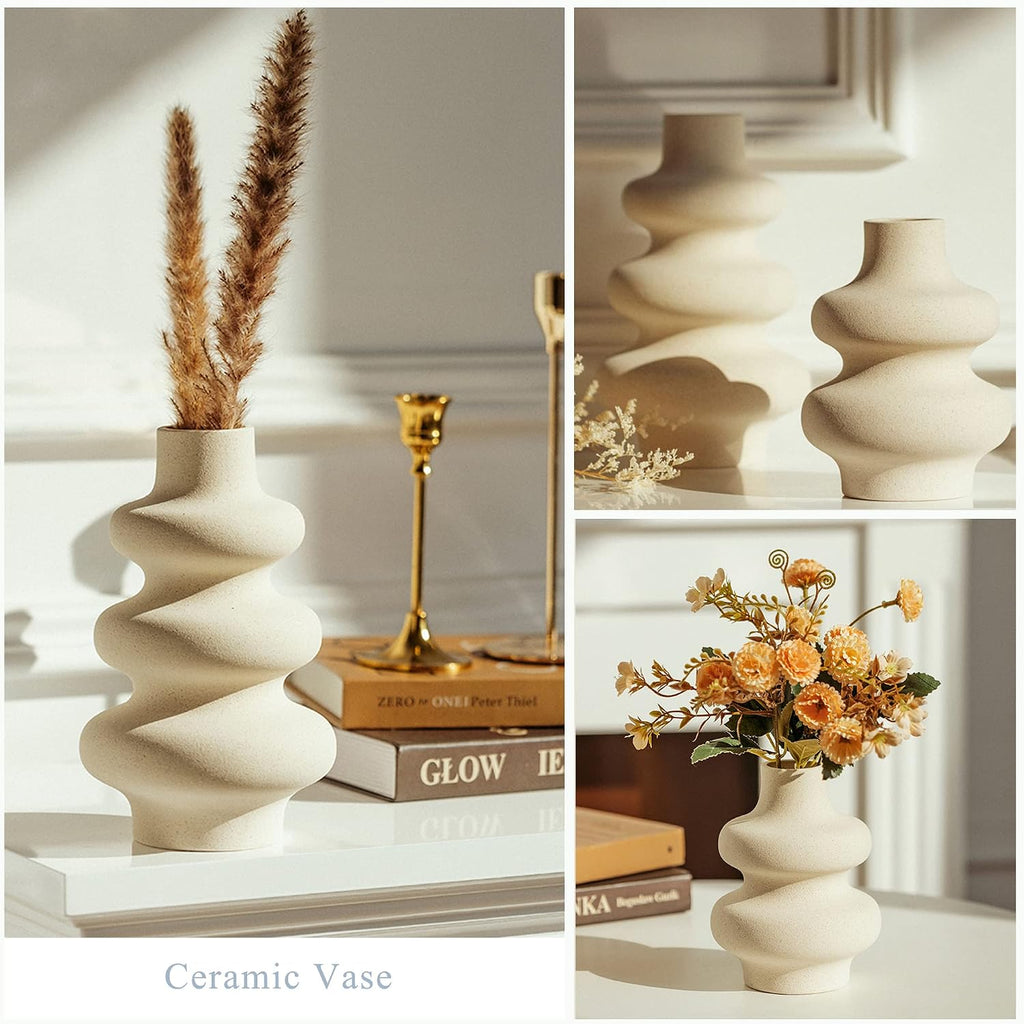 Steviieden Ceramic Vases Set, Boho Home Decor Vase, Off White, Set of 2