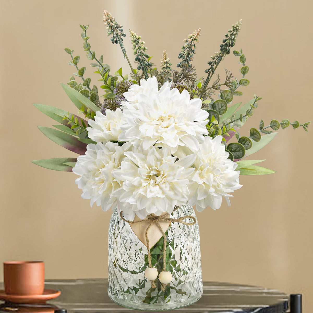 Der Rose 15" Navy Blue Fake Flowers in Glass Vase