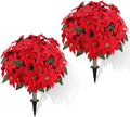 Sggvecsy Artificial Poinsettia Flowers 2 Pack for Grave Christmas with Pike