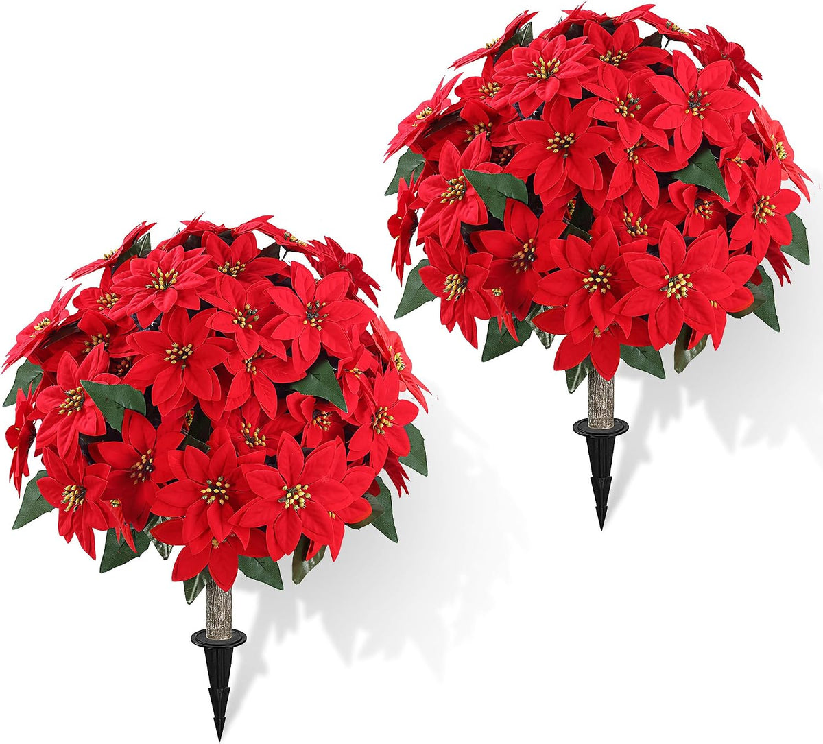 Sggvecsy Artificial Poinsettia Flowers 2 Pack for Grave Christmas with Pike