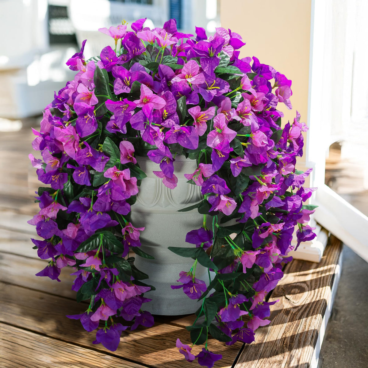 Bougainvillea Artificial Flowers for Outdoors Fake Plants Fall Autumn Decor, 2 pcs Faux Long Trailing Vines UV Resistant Look Real Red Silk Flowers for Outside Planter Front Door Porch Urn Yard Patio