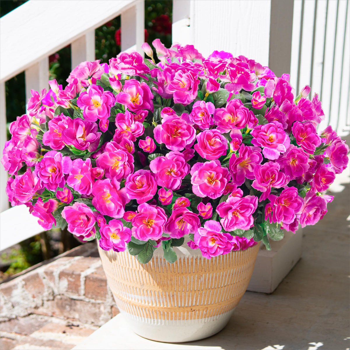 HyeFlora Artificial Fake Flowers for Outdoor Outside Spring Decoration, Fake Silk Red Camellia Flower UV Resistant Realistic Plants for Planter Front Door Porch Patio Table Indoor, 3 Large Bundles