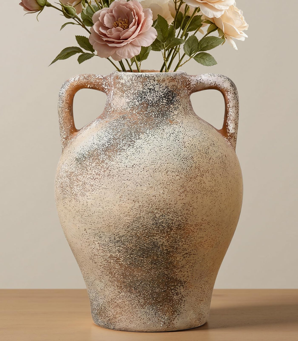 Ceramic Flower Vase, 10.2" Rustic Farmhouse Vase for Home Decor, Glazed Pottery Vase for Fresh Flowers, Pampas Grass, Coffee Table, Dining Table, Mantel and Bookshelf