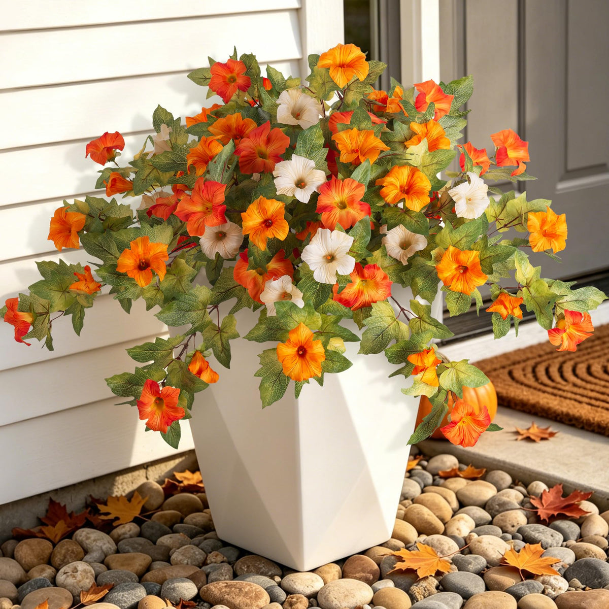 2 Pcs Artificial Fake Fall Petunia Flowers for Outdoor Garden Decor