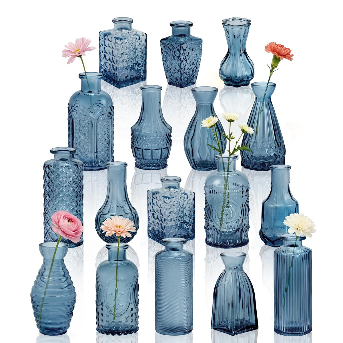 Glass Bud Vases in Bulk Small Mini Green Vase for Flowers 17pc
