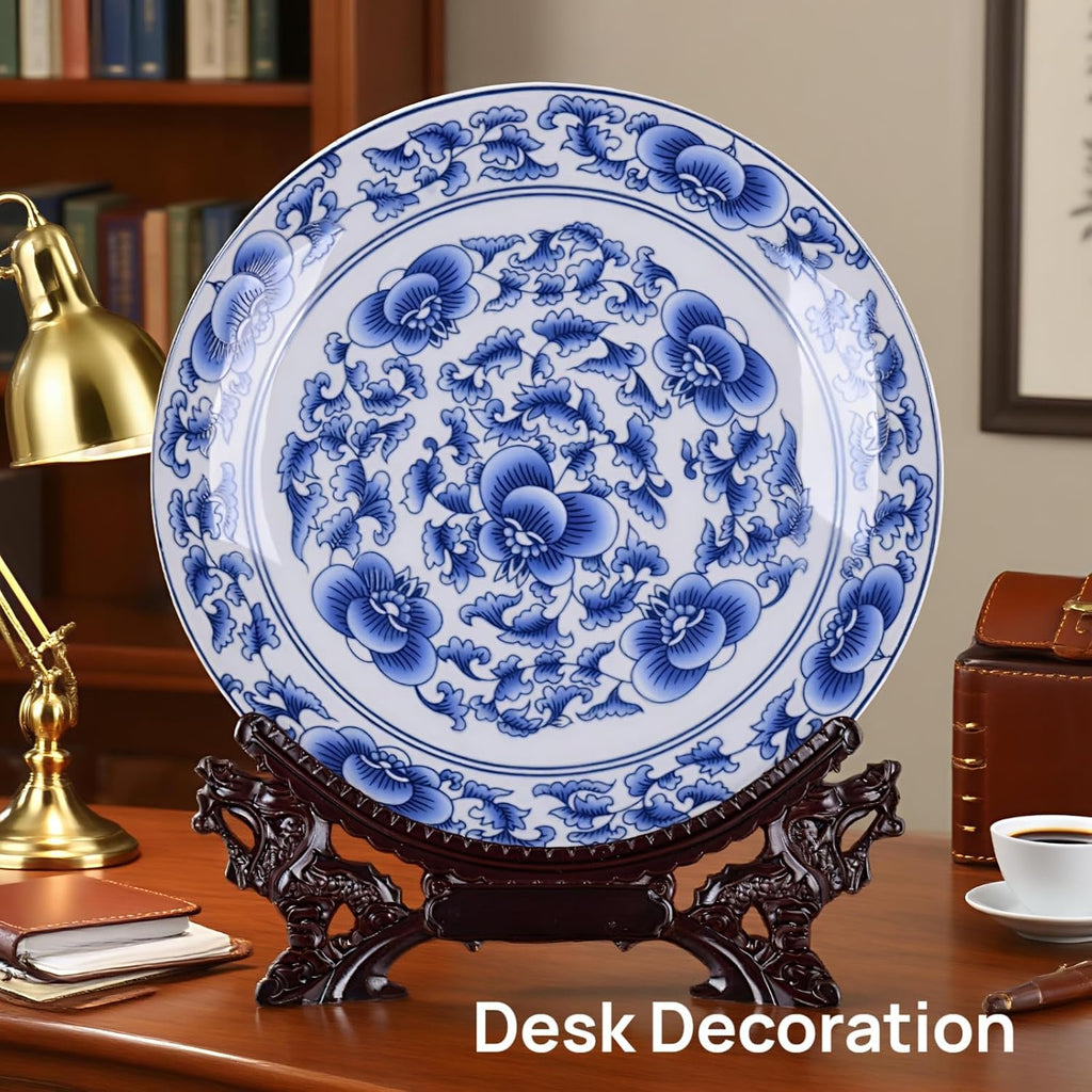 10-Inch Blue and White Porcelain Decorative Plate