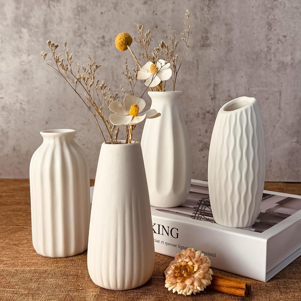 White Vase Set of 12, Small White Bulk Bud Vases for Pampas Grass for Wedding Table Centerpieces Decoration, Modern Boho for Rustic Vase.